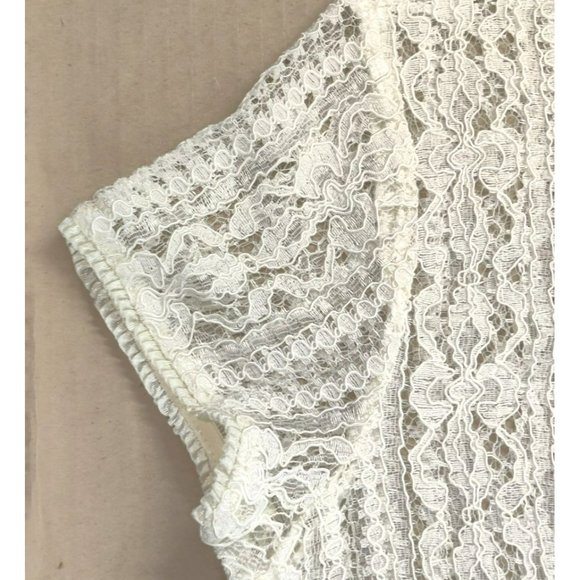 NWT Liz Claiborne Size M White Sheer Lace Button Down Short Sleeve Blouse - Picture 15 of 15